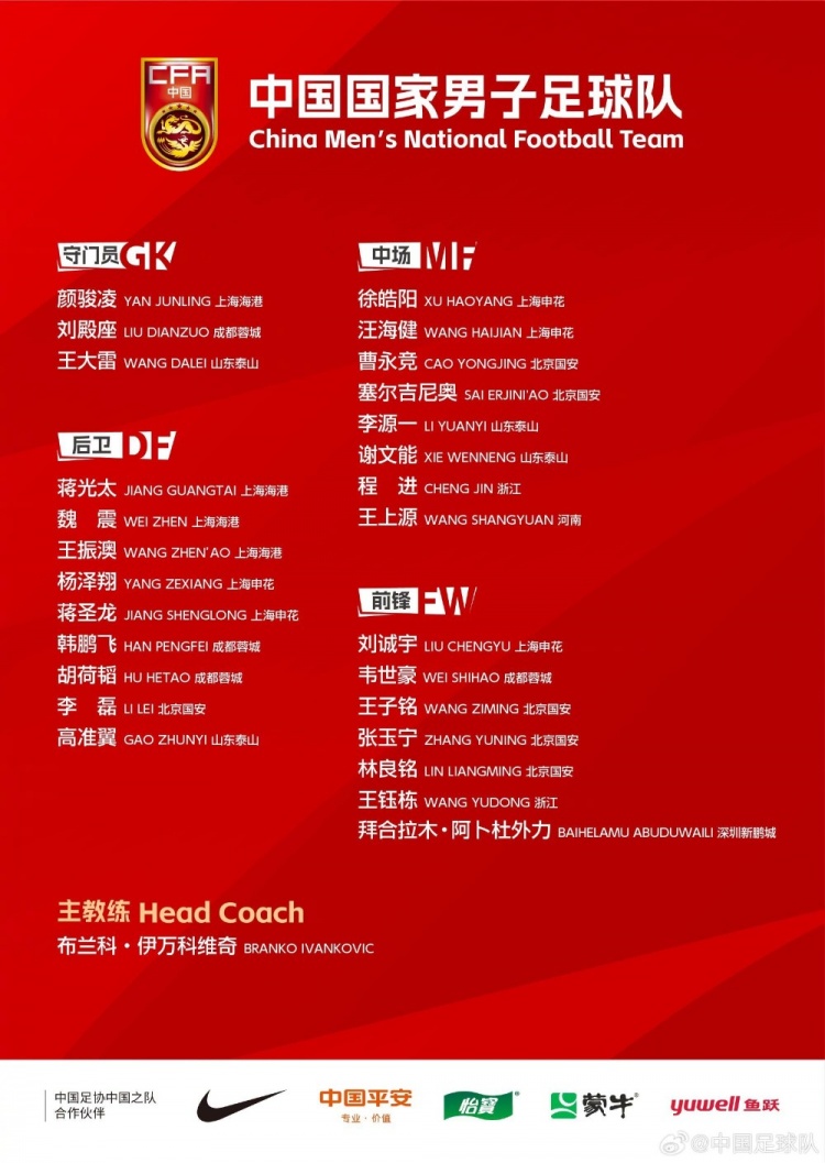今晚國腳出場(chǎng)綜述：顏駿凌、程進(jìn)全場(chǎng) 王鈺棟傷退&拜合拉木染紅