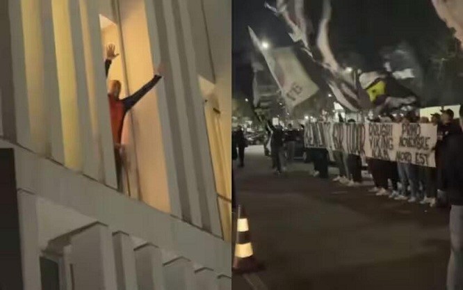 都體：尤文球迷來到酒店外支持新主帥，圖多爾向球迷們揮手致意