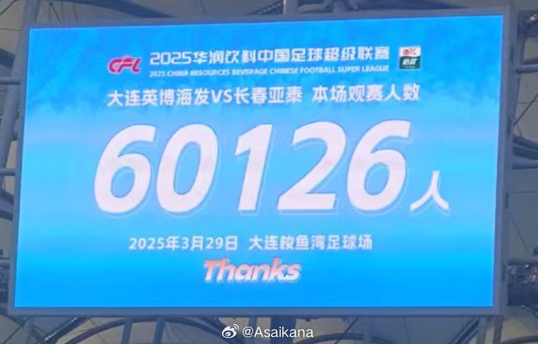 中超歷史第二！英博首個(gè)中超主場(chǎng)觀眾60126名 僅次2012年南京奧體